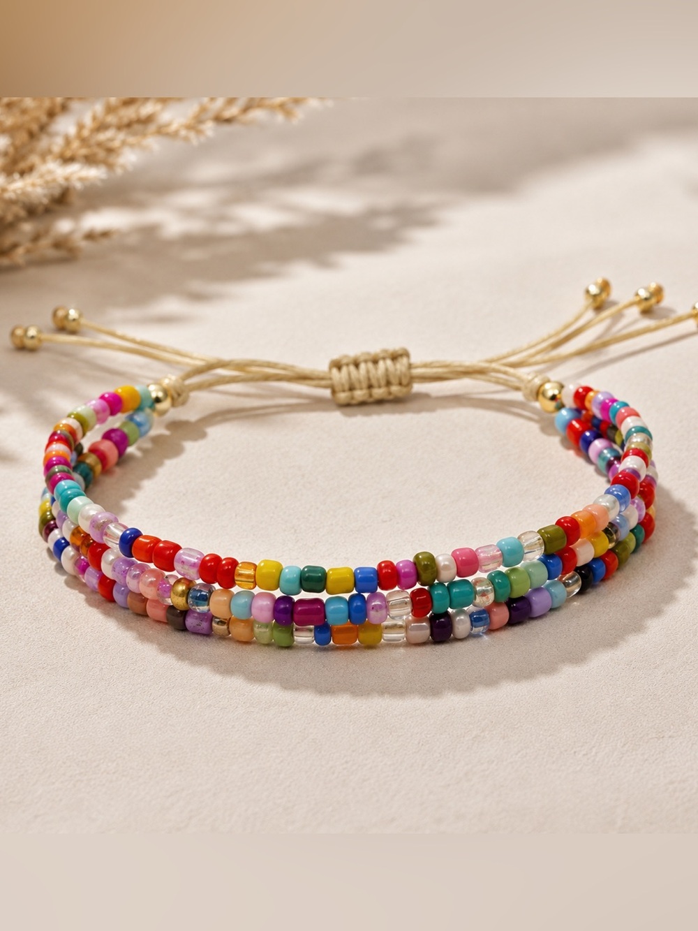 Colorful Multi-Strand Seed Bead Bracelet with Adjustable Cord